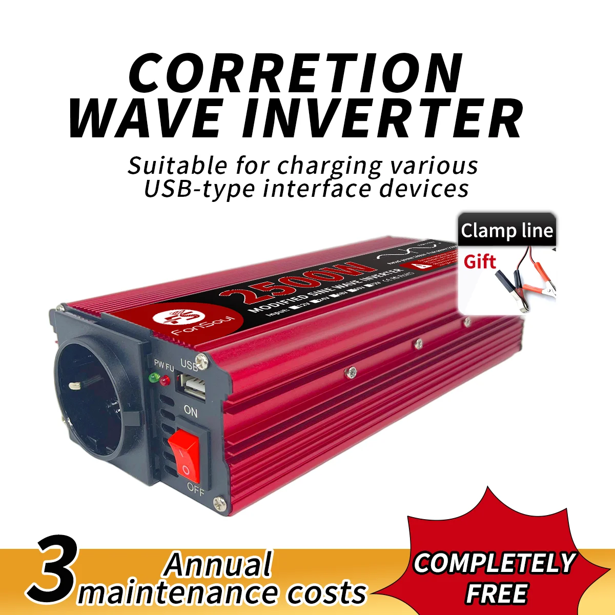 

2500W High Frequency Inverter 12V to 220V Universal Voltage - Portable Power Converter for Home Emergency Lighting Backup Supply