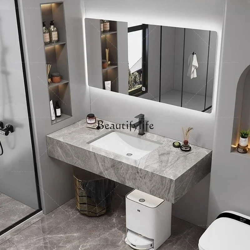 ls 42Simple glossy rock slab integrated bathroom cabinet combination hotel bathroom customization