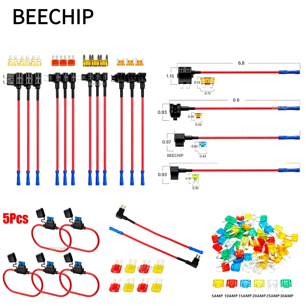 BEECHIP Adaptador de Fusível 12V para Adicionar Circuito (TAP) Micro2 Mini Padrão ATM APM com Fusível Automotivo de Lâmina 10A