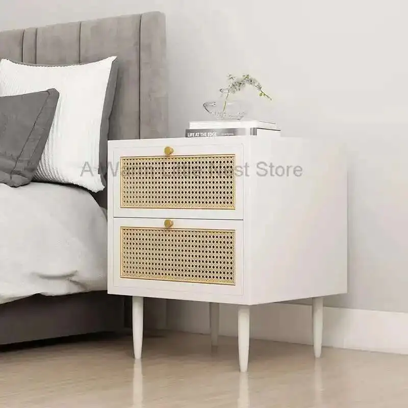 

Rattan Weaving Simply Bedside Tables Black Retro Nightstands for Bedroom Furniture Modern Night Stands Mini Storage Cabinet