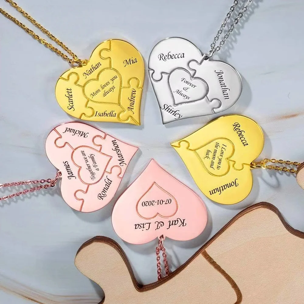 

2025 New stainless steel heart pendant Thanksgiving decoration heart-shaped DIY engraving family names versatile necklace