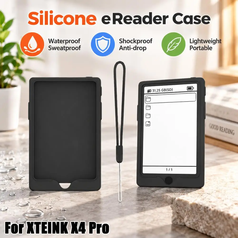 Silicone Protective Case Cover for XTEINK X4 Pro E-Reader Shockproof Slim Fit Soft Sleeve with Detachable Anti-Drop Wrist Strap