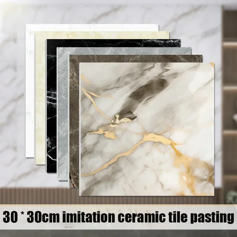 30*30cm Self-Adhesive Marble PVC Wall Decals Waterproof Removable Tiles for Bathroom Flooring Kitchen Counter Decoration