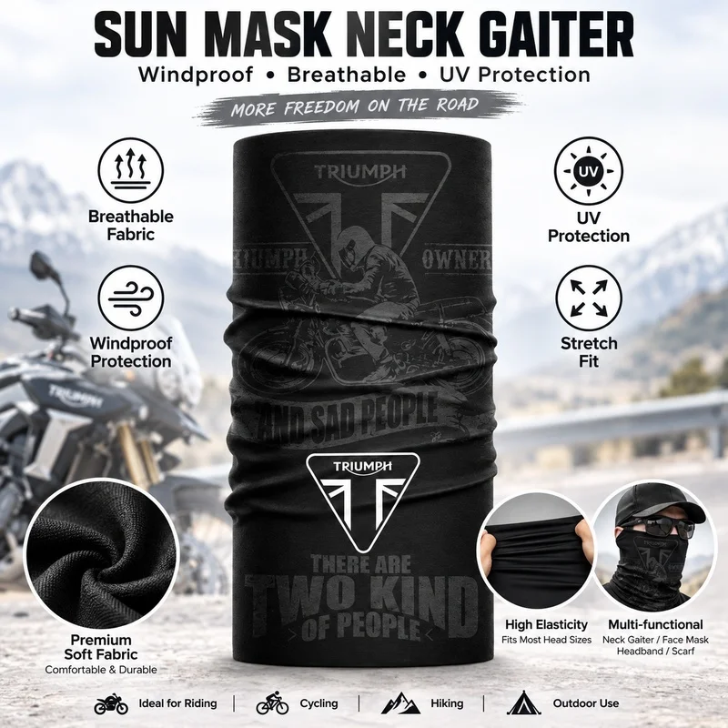 Motorcycle Neck Gaiter UV Sun Wind Protection Face Cover Breathable Stretch Tube Scarf for Cycling Hiking Outdoor For Triumph