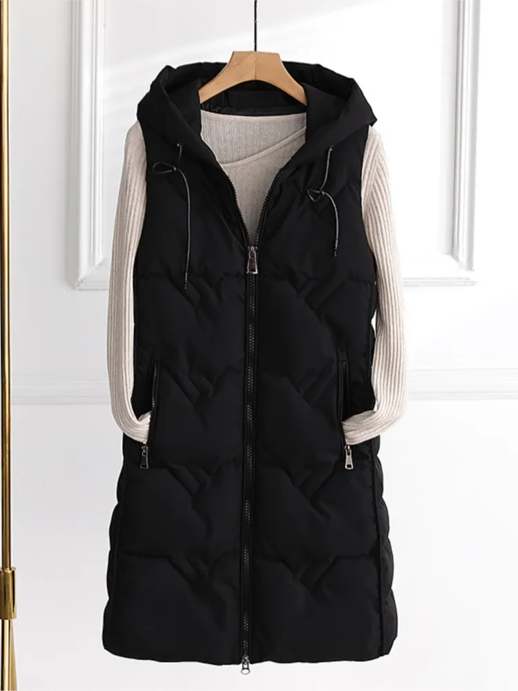 Gilet invernale lungo in cotone donna elegante gilet imbottito caldo gilet Casual con cerniera da donna cappotto senza maniche elegante Chic femminile