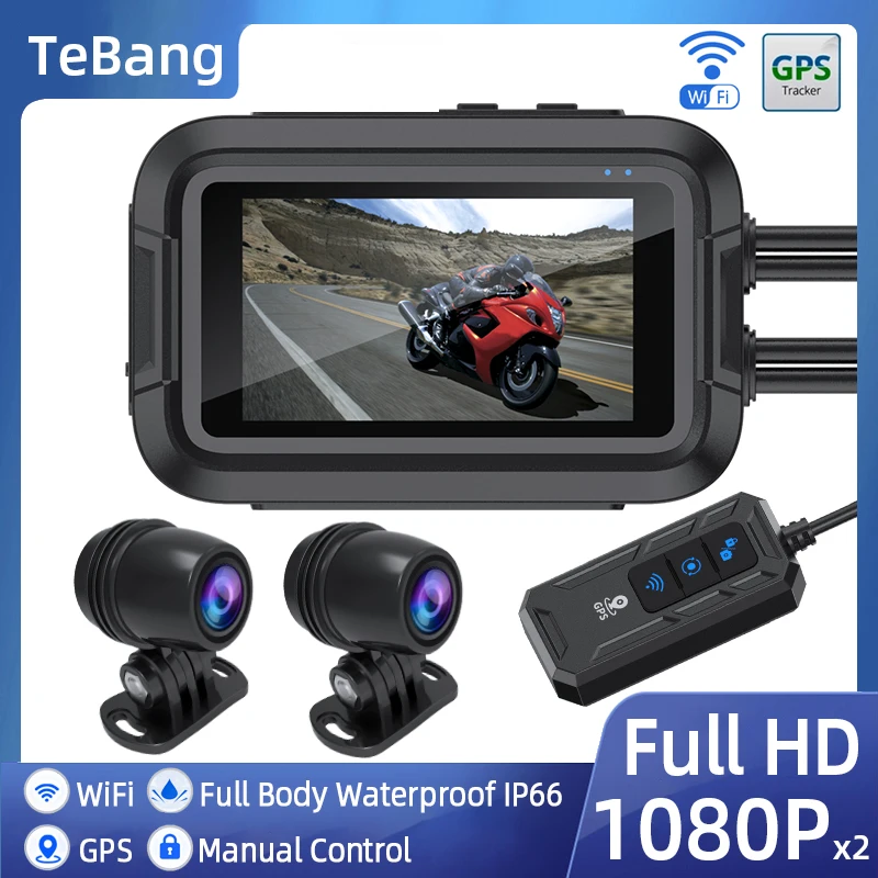 Motorcycle Dashcam Full HD Dual 1080P 3 Inch Waterproof IP66 Camera WiFi Motorcycle DVR Dash Cam Black GPS Box 