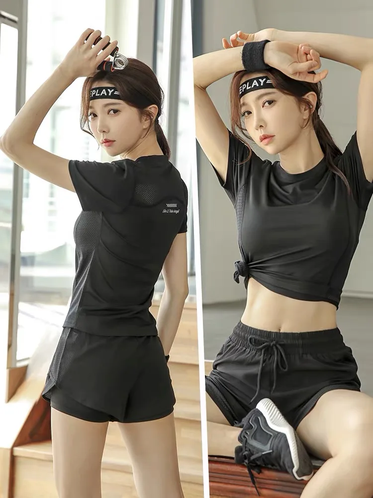 ملابس رياضية لليوجا صيفية رفيعة للنساء من Qui Dry قابلة للتنفس للتخسيس في الهواء الطلق، مجموعة ملابس الجري الصباحية