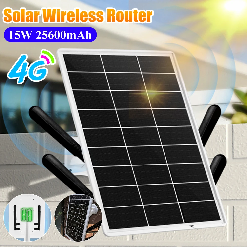 Solar Panel Powered 4G LTE WiFi Router 15W 25600mAh Outdoor Wireless Router WiFi Hotspot for Outdoor Camera Phone PC Routers