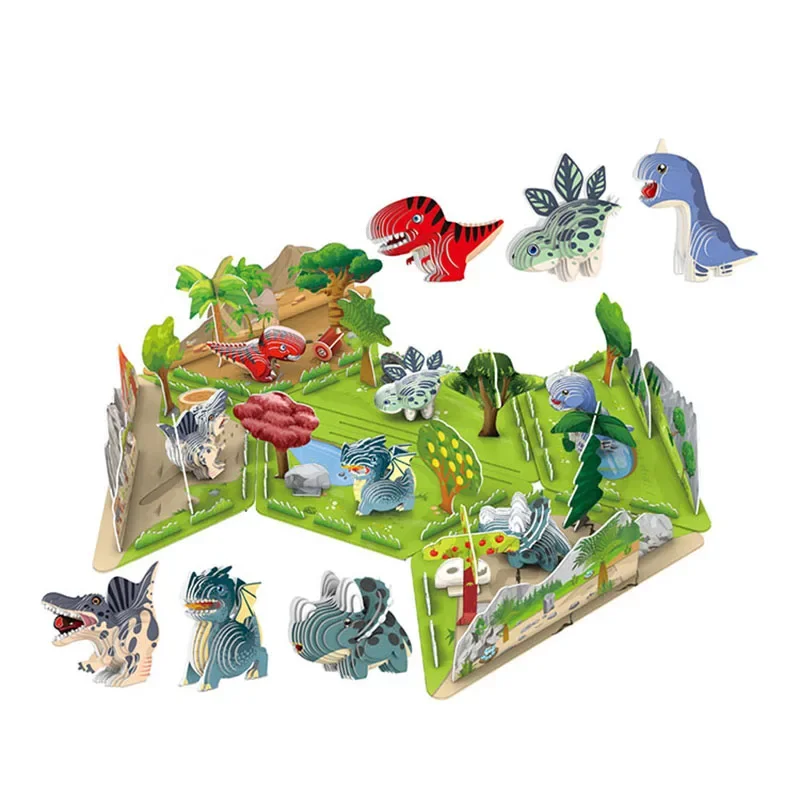 Papier dinosaure 3D Montessori pour enfants, jouets éducatifs, bricolage amusant, assemblage manuel, modèle tridimensionnel pour garçon et fille