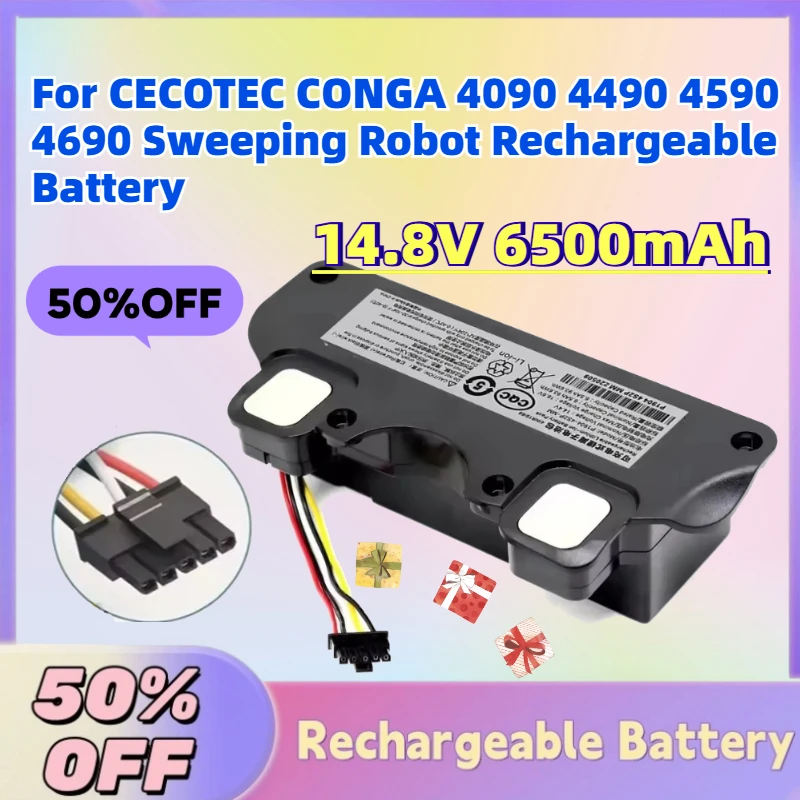 Large Capacity Upgrade 14.8V 6500mAh Li-Ion Battery for CECOTEC CONGA 4090 4490 4590 4690 Sweeping Robot Rechargeable Battery