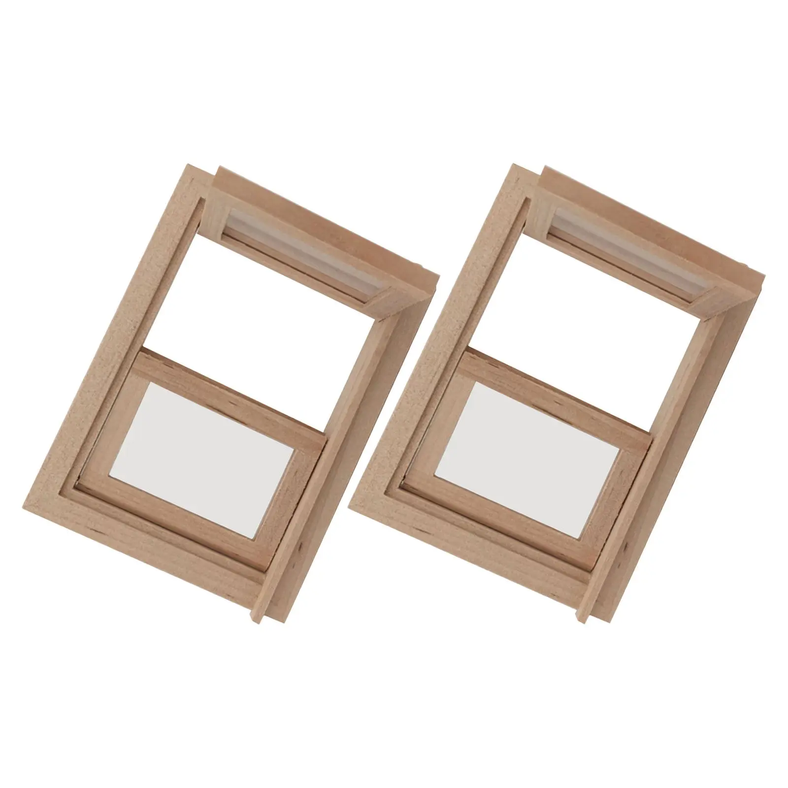 2Pcs Miniature Dollhouse Window Frames Realistic Wood Accessories DIY Simulation House Decor Kitchen Bedroom Craft Crafting
