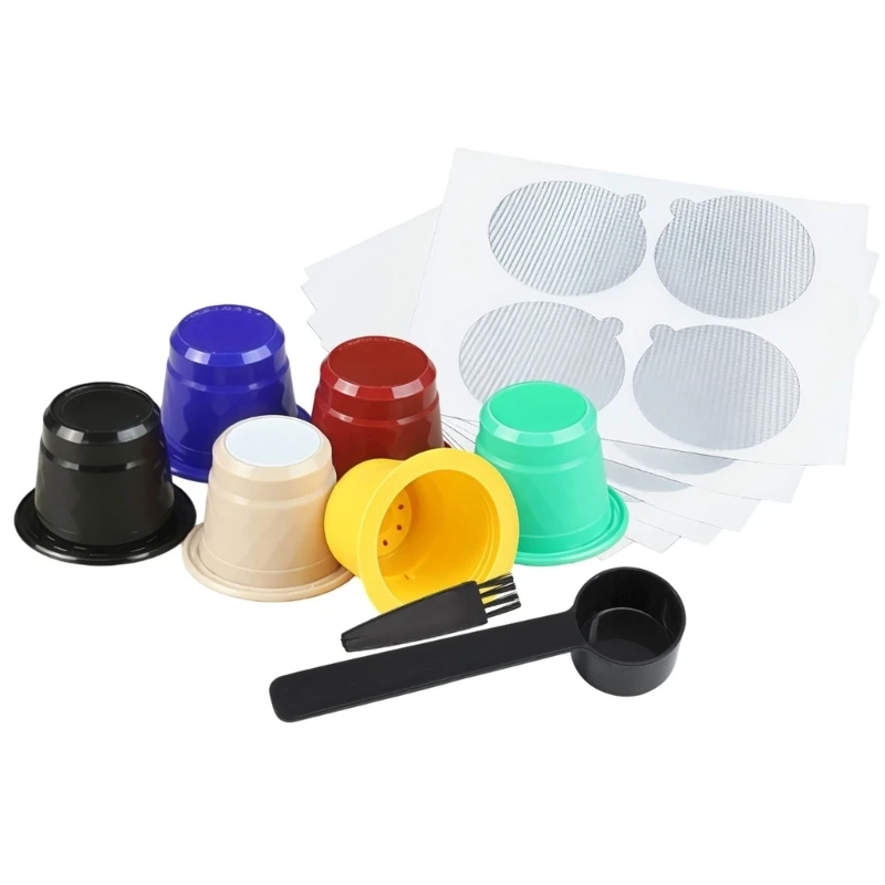 B0KC Home Coffee Pods Refill Set, Disposable Plastic Espresso Pods with Foil Lids, Spoon Brush, 30 Piece Per Option, 3.7 X 2.6