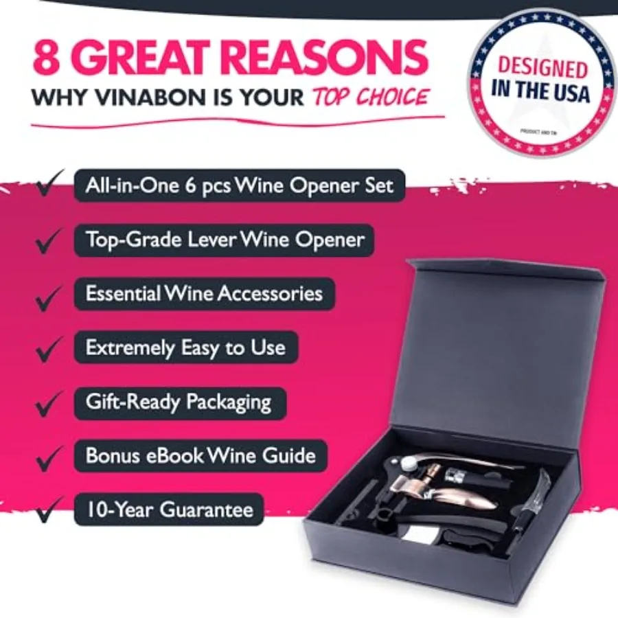 Wine Opener Set - Updated 2026 All-in-One Wine Bottle Opener Set with Wine Aerator, Foil Cutter, Stopper, Stand - Manual Lever