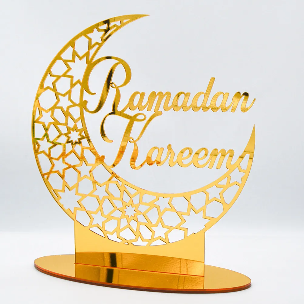 Eid -Fitr Acrylic Ornament Double-Sided Gold Moon Design Festive Table Window Desktop Decoration Ramadan Mubarak Islamic