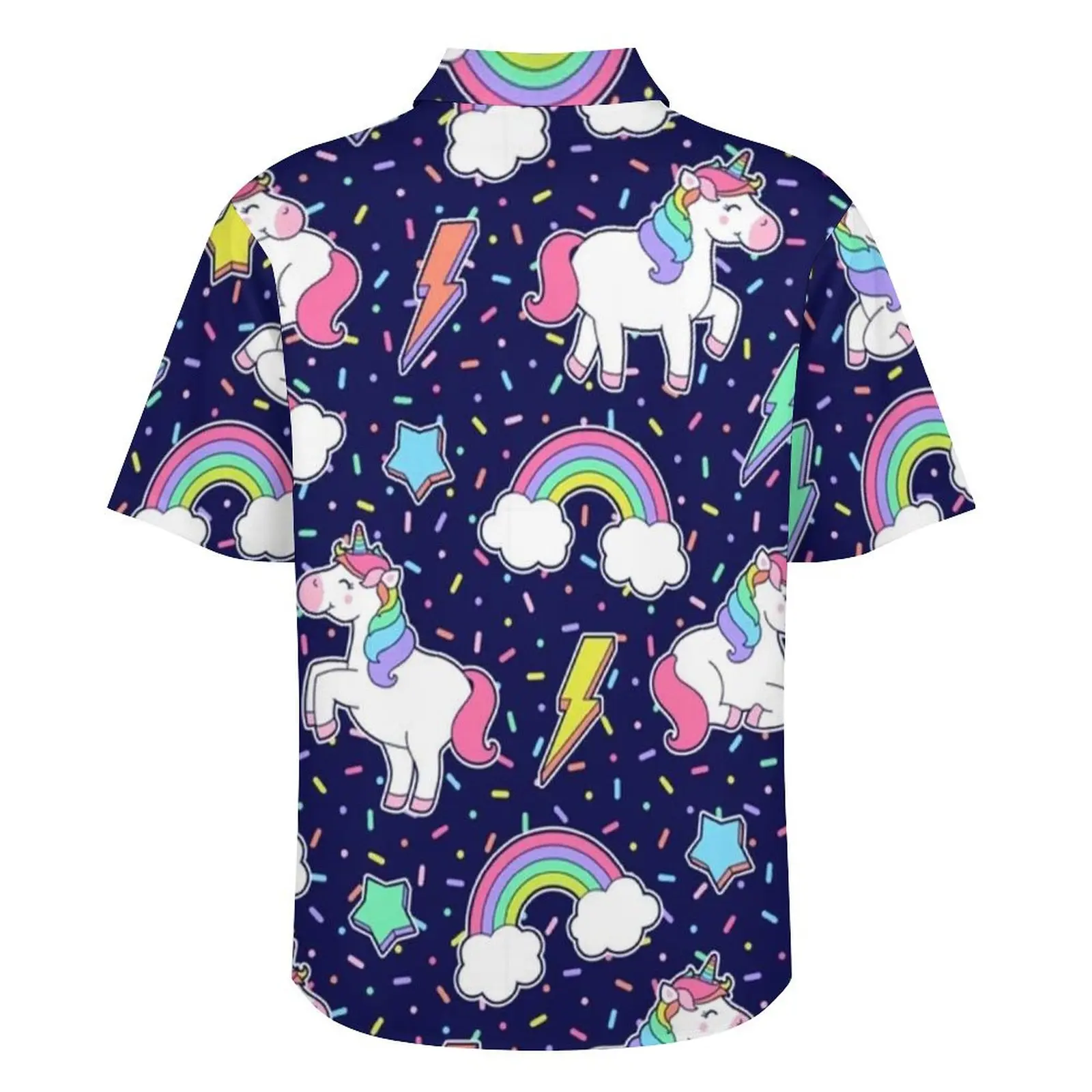 Hawaiian Shirt Vacation Cute Unicorn Cartoon Blouses Rainbow Star Thunder Vintage Casual Shirts Men Short-Sleeve Plus Size Top