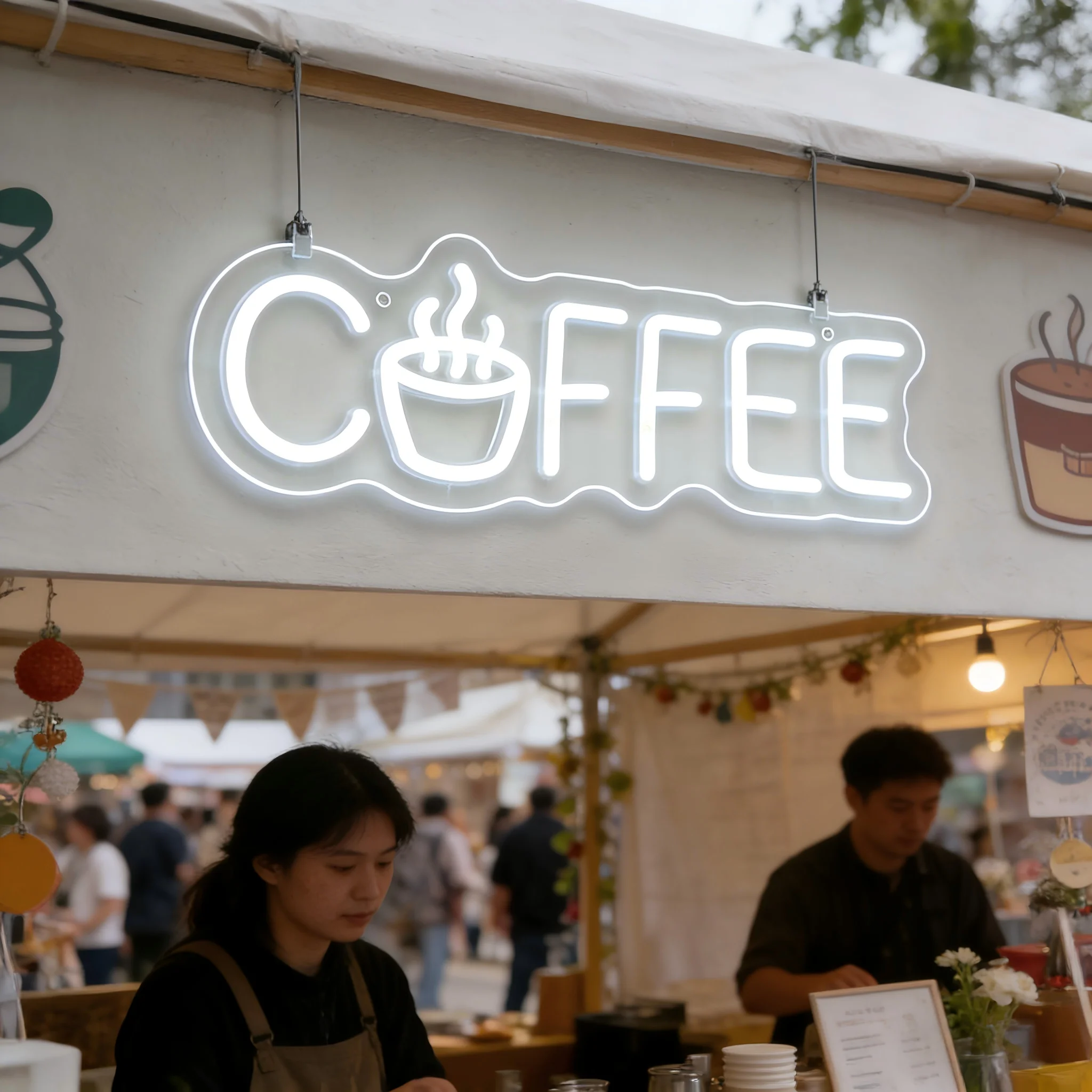 Coffee Neon Sign USB Dimmable Coffee Cup LED Neon Sign for Café Shop Home Bar Party Front Desk Business Wall Decor Open Gift