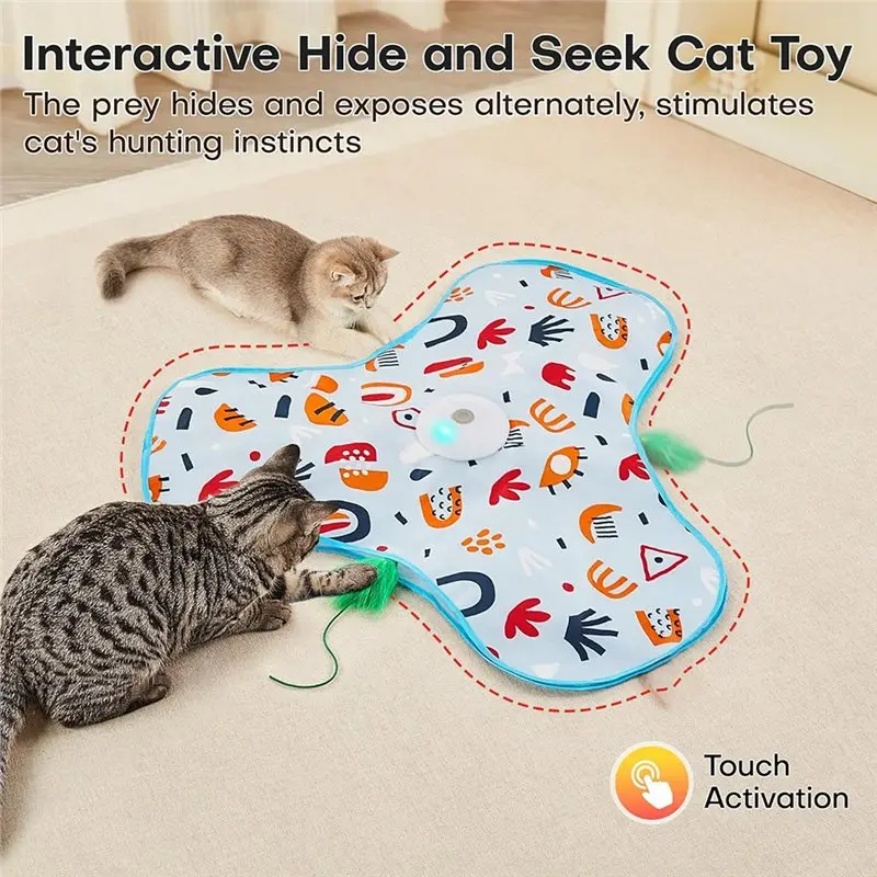 ABJI-Interactive Cat Featuring Moving Feather, USB Rechargeable Design, Mouse Sound Simulation