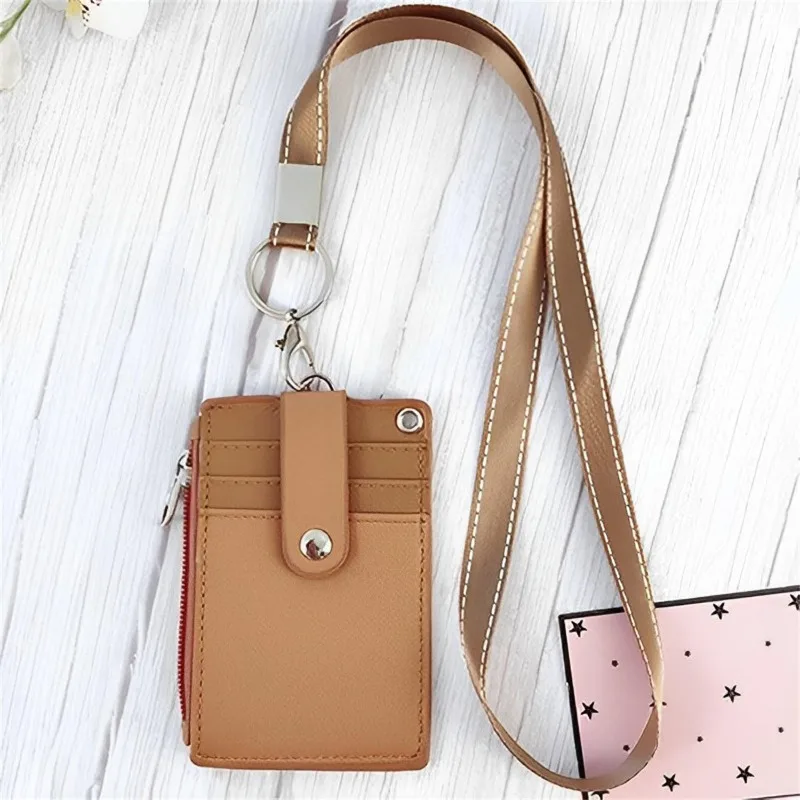 محافظ أحادية اللون للرجال والنساء ، فتحة 5 بطاقات ، حامل بطاقة حبل معلق ، أكياس المحافظ