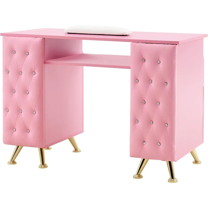 Manicure Table with Drawers, Acetone Resistant Nail Desk, Spa Salon Storage Equipment 2671 (White&Pink)