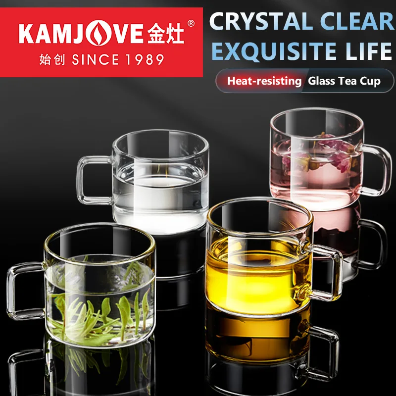 

KAMJOVE Thicken Glass Tea Cup With Handle Transparent Heat Resistant High-Borosilicate Glass Water Cups K-106 Flower Tea Cup Set