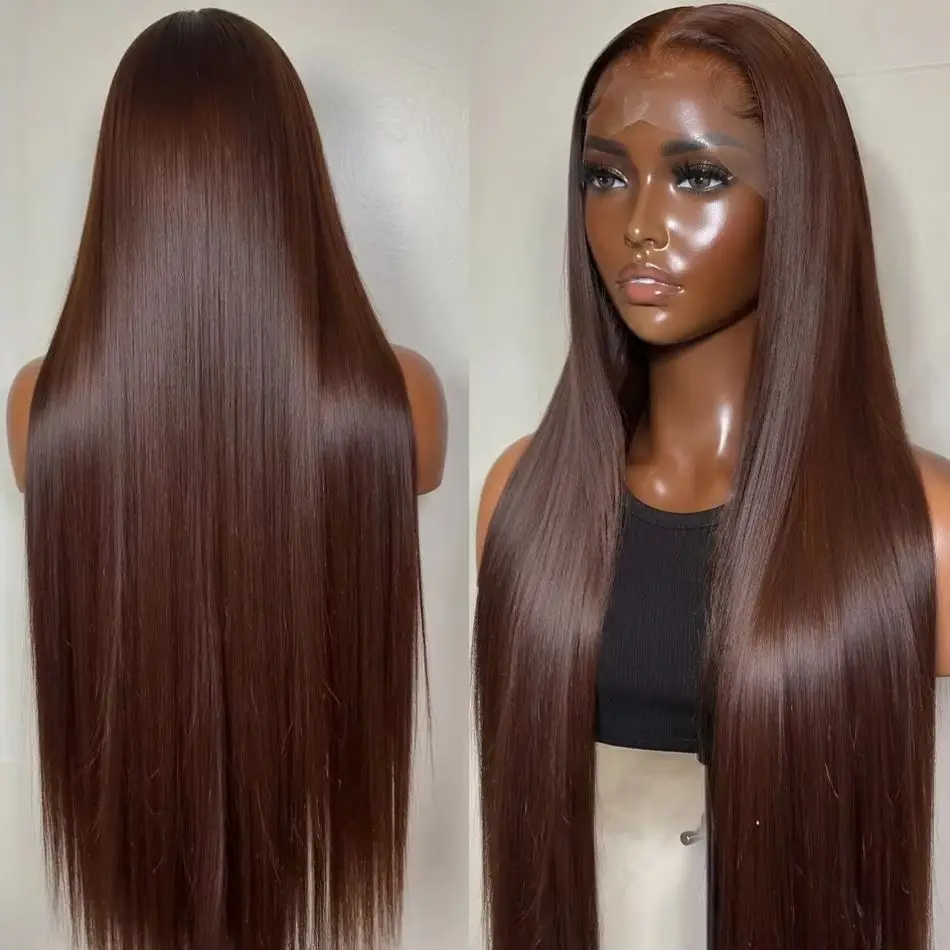 Brown 13x4 Hd Synthetic Lace Front Wig Glueless Silky Straight Lace Front Wig Glueless Wear And Go Pre Plucked Free Part Daily