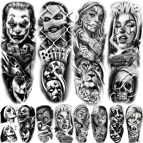 1 Sheet Full Arm Robber Gangster Temporary Tattoos For Men Women Waterproof  Tatoo Sleeve Realistic Bad Guy Fake Tattoos Sticker