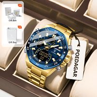 POEDAGAR Top Military Men Watch Week Date Waterproof LED Man Digital Watch Stainless Steel Trendy Men's Quartz Watches+Box Gift