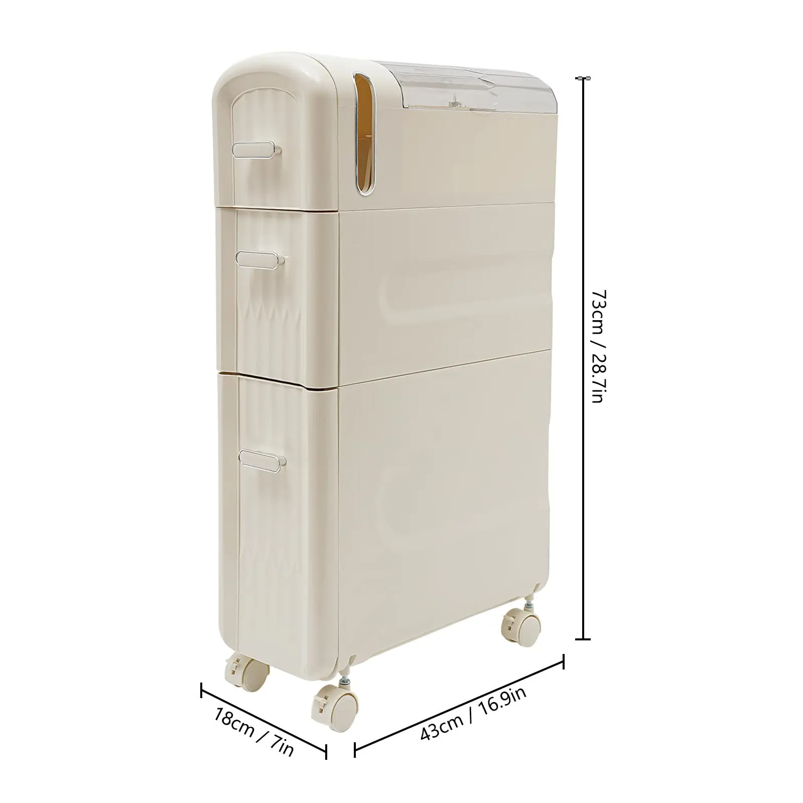 خزانة تخزين أرضية الحمام مع أدراج وعجلات شفافة، خزانة تخزين بلاستيكية ضيقة رفيعة مقاس 7 بوصات مع أدراج، قائمة بذاتها