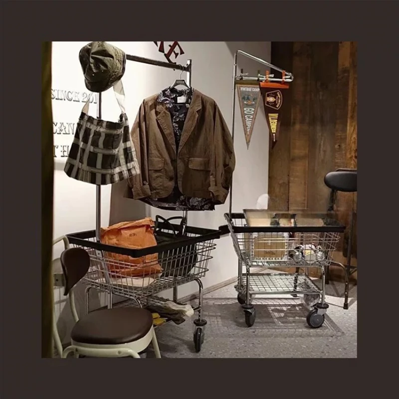 Mobile hanging rod, hanger, dirty clothes basket storage