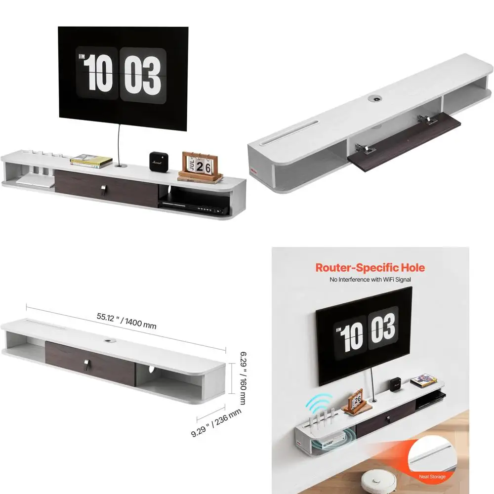 

Wall-Mounted Floating TV Stand with Storage, 55 Under Shelf Media Console for Living Room & Bedroom, White