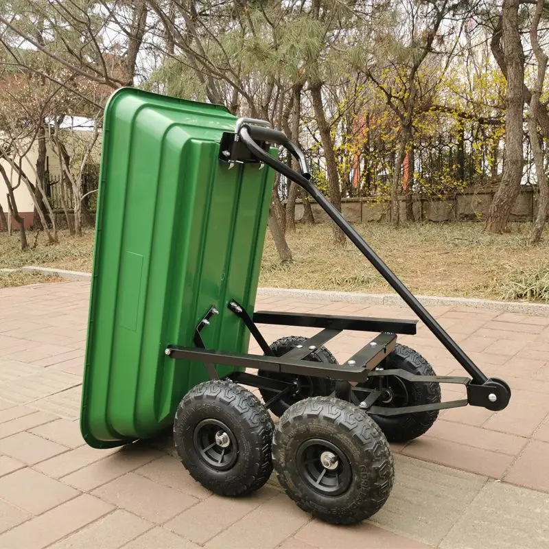 Four-wheeled hand-pulled truck, flatbed trailer, plastic tipping bucket truck trolley