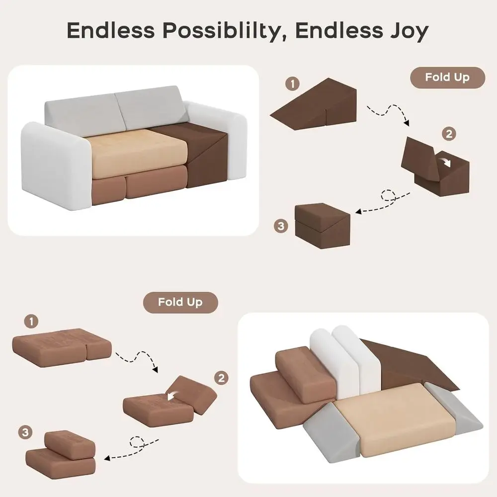 ชุดบล็อกโฟมปีนป่ายสำหรับเด็ก 7 ชิ้น - โซฟาและเก้าอี้เล่นแบบปรับเปลี่ยนได้สำหรับเด็กเล็ก - ของเล่นนุ่ม ปลอดภัย สำหรับการเล่นเสริมจินตนาการ
