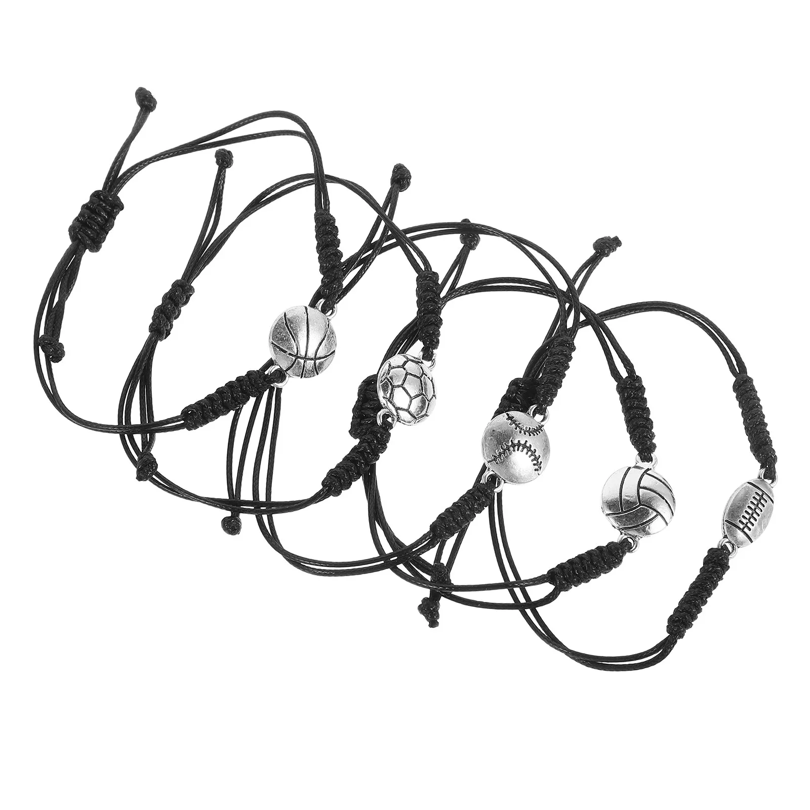 

5Pcs Adjustable Sports Bracelets Volleyball Baseball Basketball Softball Rope Bracelets for Sports Lovers Team Gifts