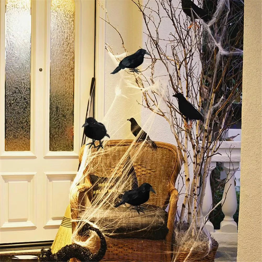 Halloween-Dekorationen, schwarze Krähe, Simulation gefälschter Rabenvogel-Requisiten, Halloween-Spukhaus, Garten, Hofdekorationen im Freien – Detail 4