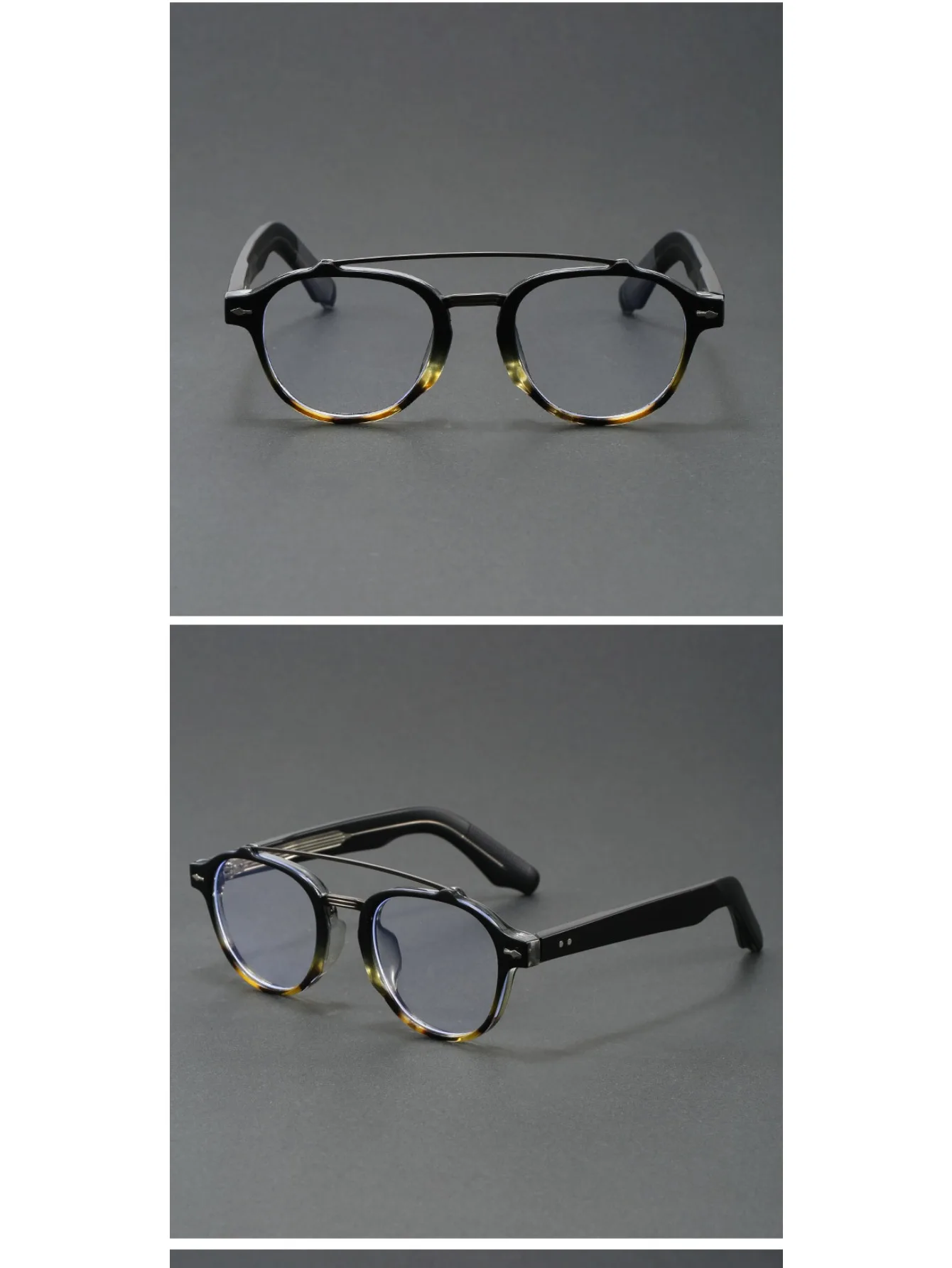 Designer-Nischenbrillengestell für Herren: Retro-Doppelsteg-Brille mit dickem, breitem Rahmen, modisch und künstlerisch, Vollrand-Brille für klare Sicht – Detail 4