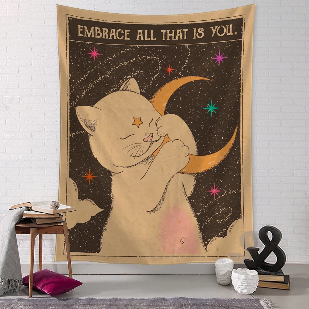 Kawaii Comics Cute Wall Hanging Tapestry Art Cartoon Cat Aesthetics Room Bedroom Living Room Home Decor