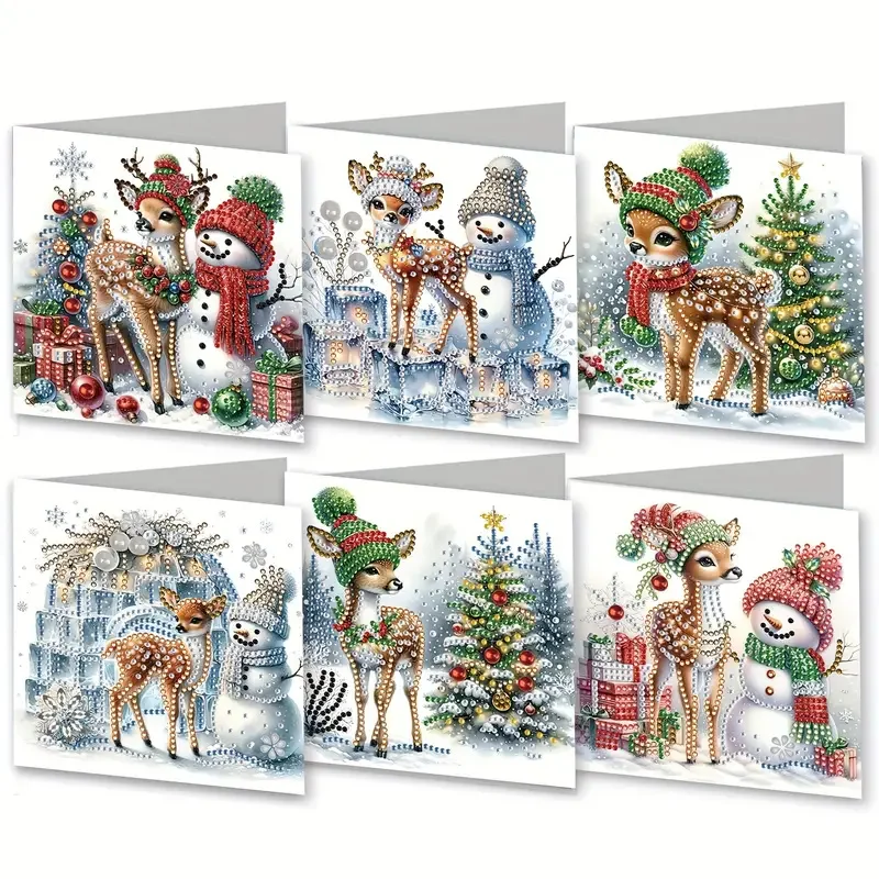 6-Piece DIY Diamond Painting Set Christmas Theme Greeting Card, Blessing and Wish, Unique Design, Irregular Shape Diamond, Paper