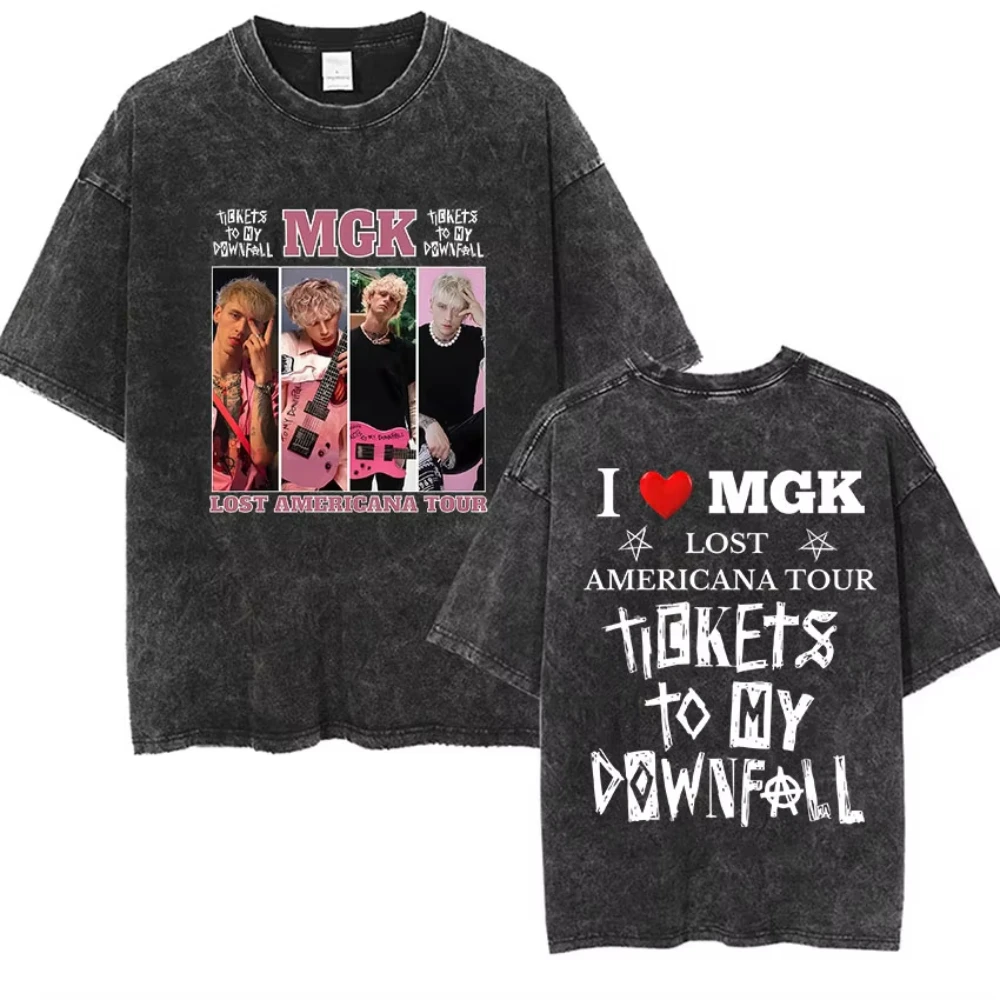 Machine Gun Kelly MGK Lost Americana Tour 2026 Vintage Washed T Shirt Men Women Fashion Oversized Cotton T-shirts Y2k Streetwear