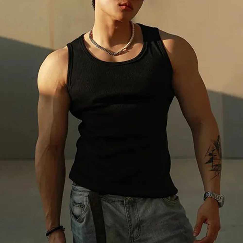 Mens Sexy Shaping Sports Fitness Casual Cotton Vest 2024 New Genderless American Street Elastic Slim Solid Color Tank Top Unisex