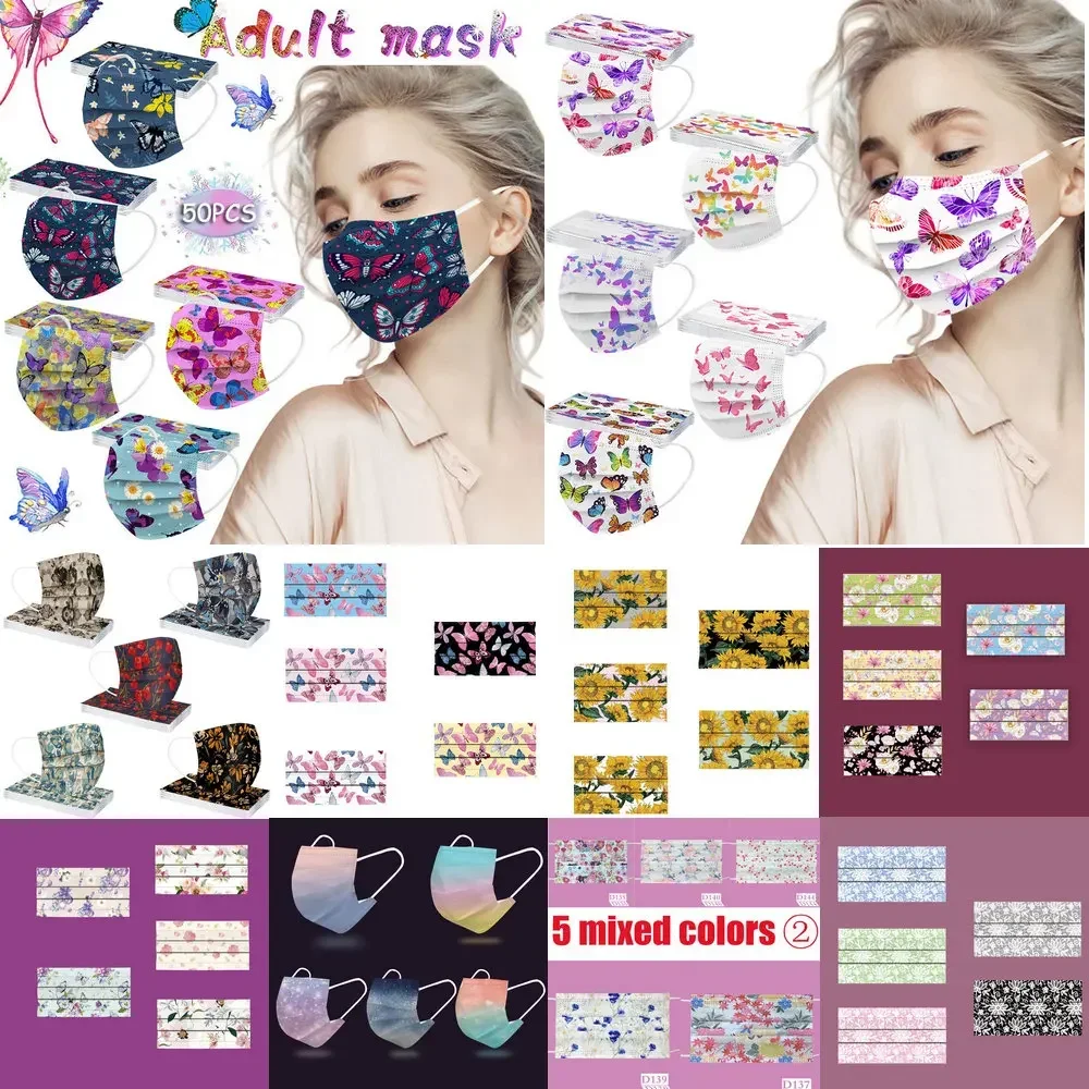 Beautiful Adult Face Maskn Disposable Mask 3 Layer Fashion Butterfly Flower For Women Mouth Mascherine Mascarilla Masque