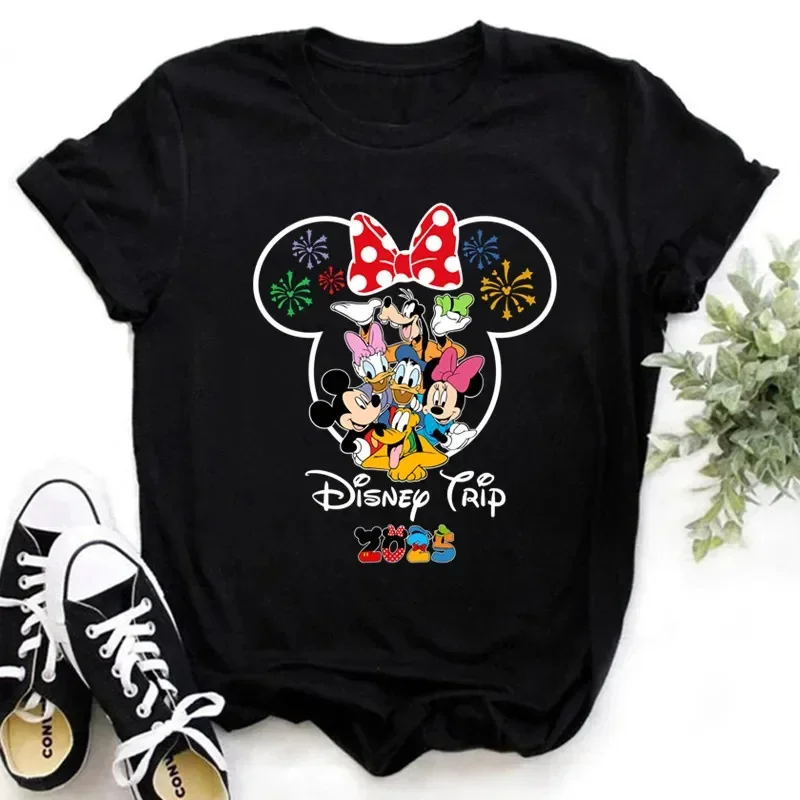 مضحك ميكي ميني مطبوعة تي شيرت 2025 ديزني لاند عطلة ديزني رحلة تي شيرت موضة المرأة التي شيرت المرأة عادية تي شيرت بلايز