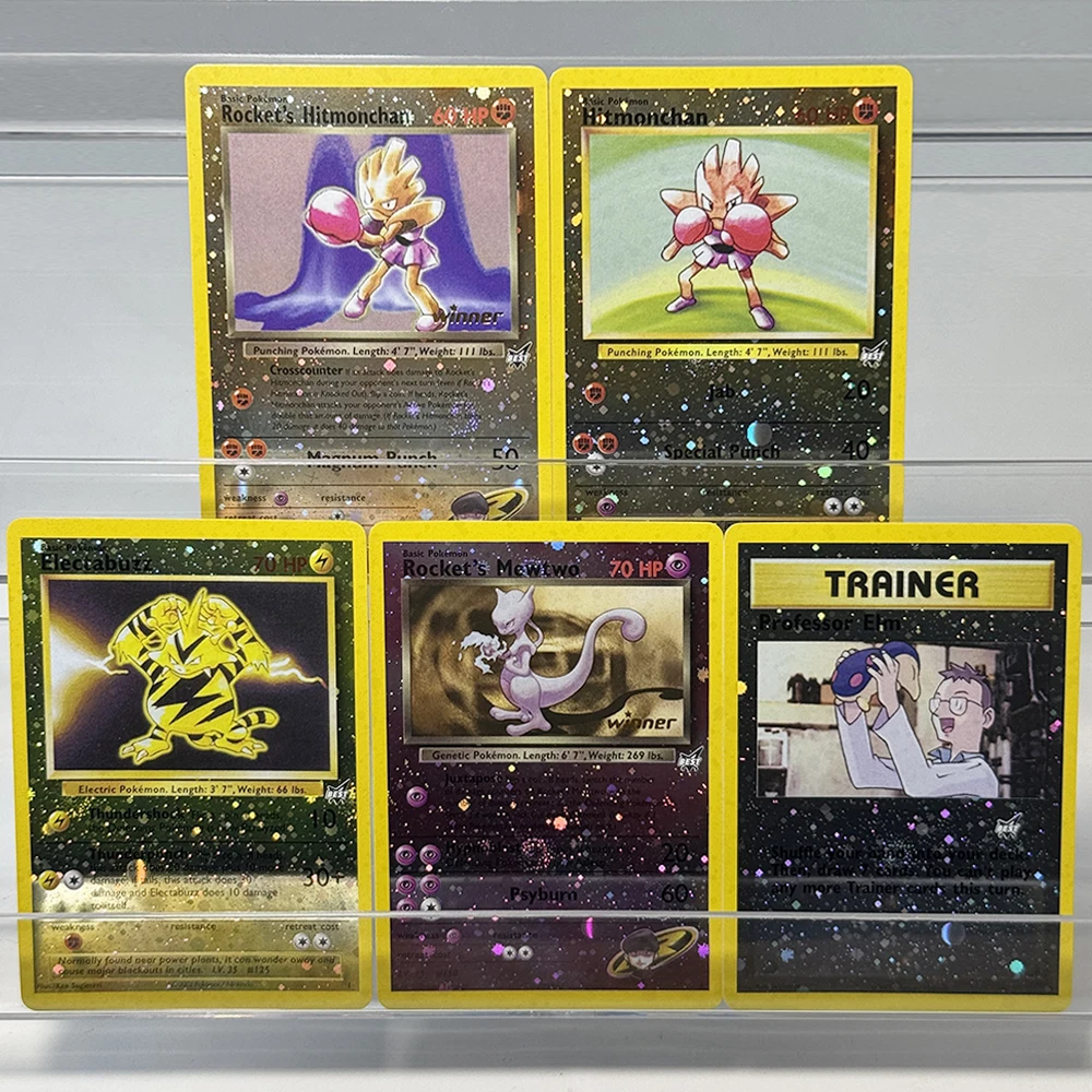 PKM English PTCG Best of Game Foil DIY Proxy Game Cards Electabuzz Hitmonchan Professor Elm Rocket's Hitmonchan Rocket's Mewtwo