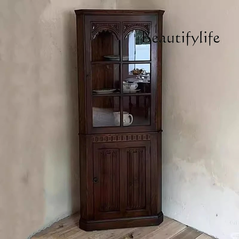 

Solid wood corner cabinet medieval corner against the wall triangular side cabinet retro storage corner dining side cabinet