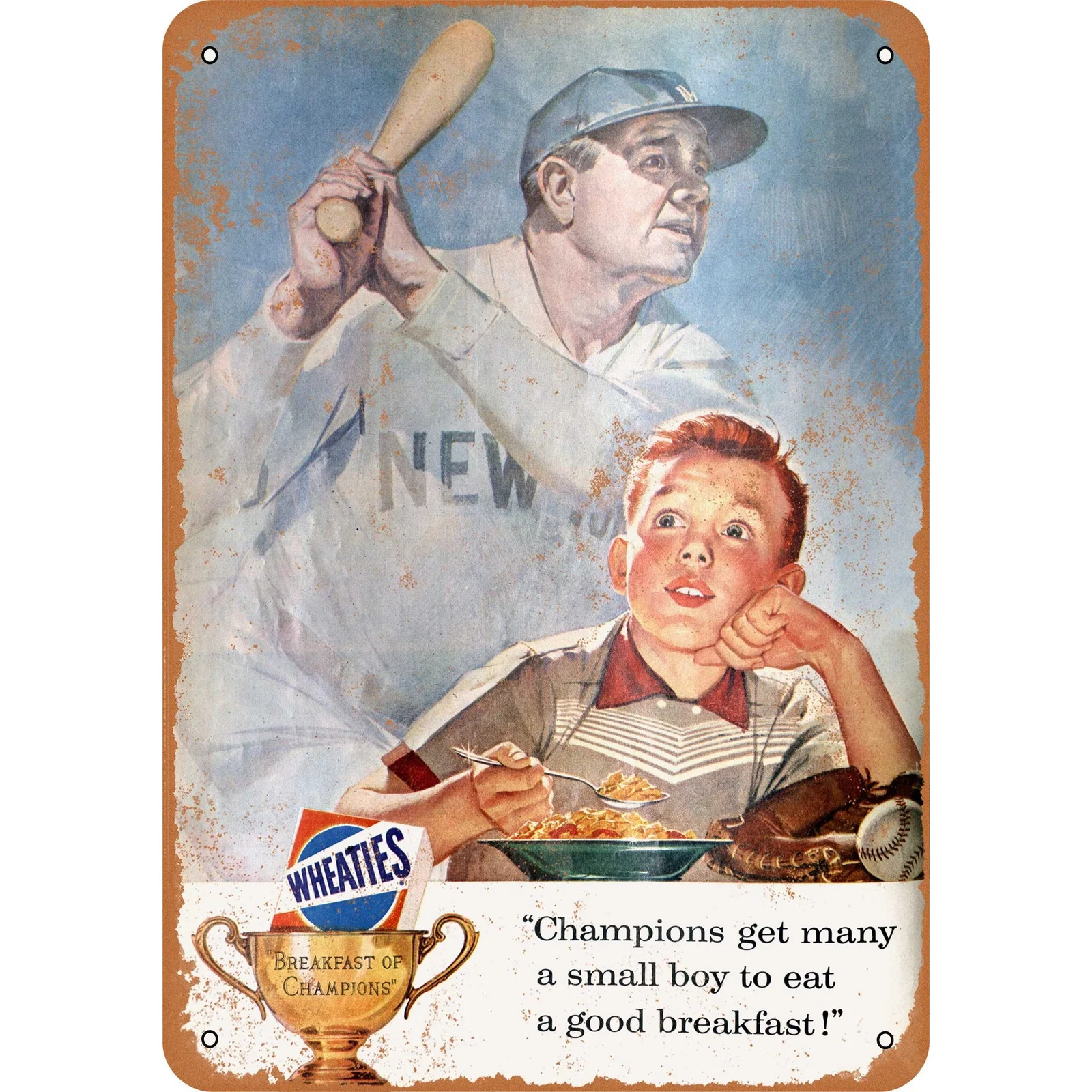 1956 Babe Ruth & Wheaties Metal Sign - Retro Baseball Memorabilia Wall Art, Heavy-Duty Iron Construction, Easy Hang with Pre-Dr