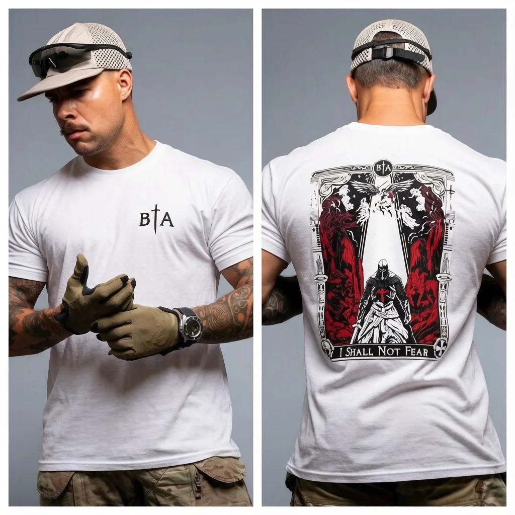 2026 New BIA Tactical Family Matching Unisex Oversized Streetwear T Shirt I Shall Not Fear Knight Tarot Graphic Short Sleeve Tee