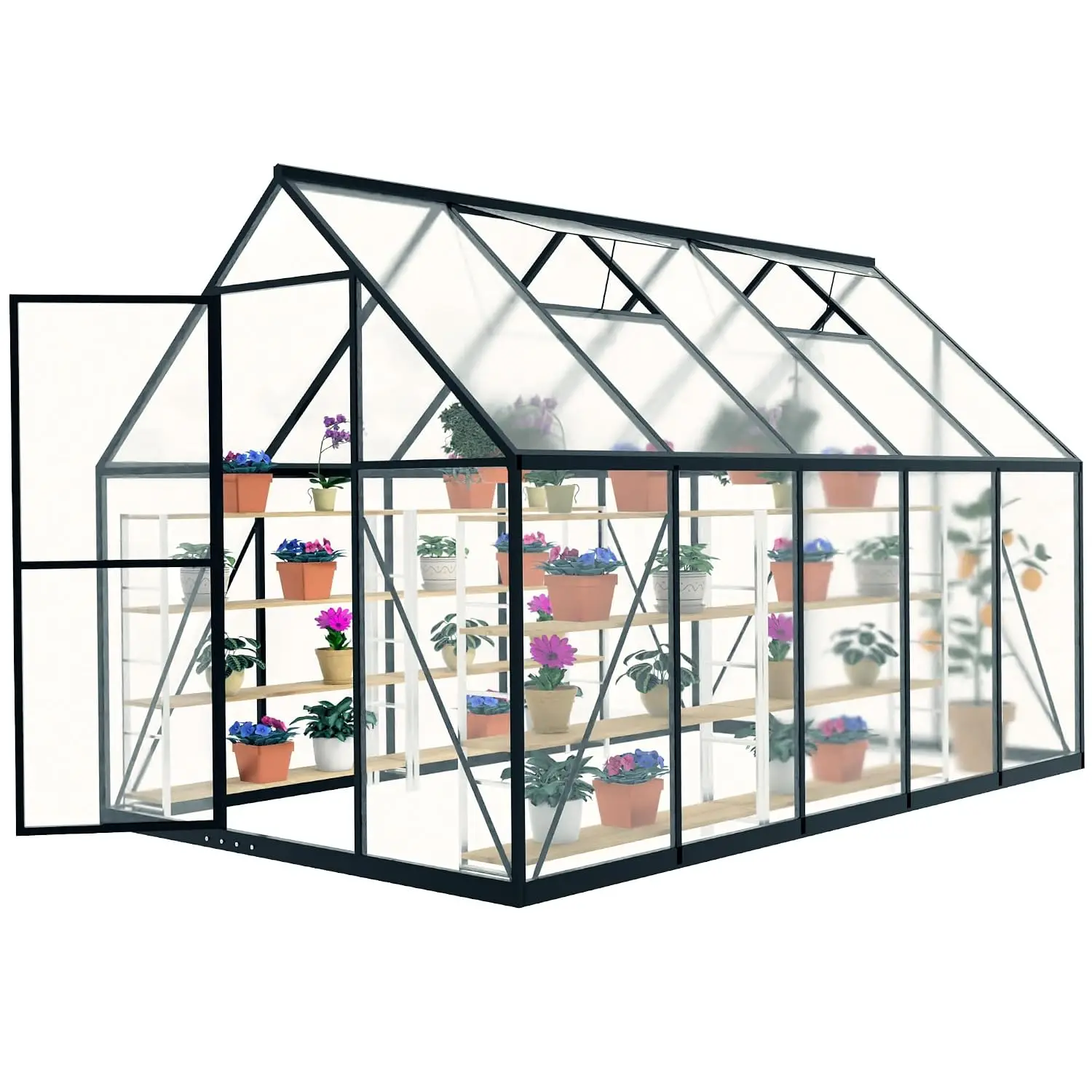 6x10 FT Heavy Duty Greenhouse, Polycarbonate Walk-in Garden House with Ventilation Window, Portable Winter, Customized