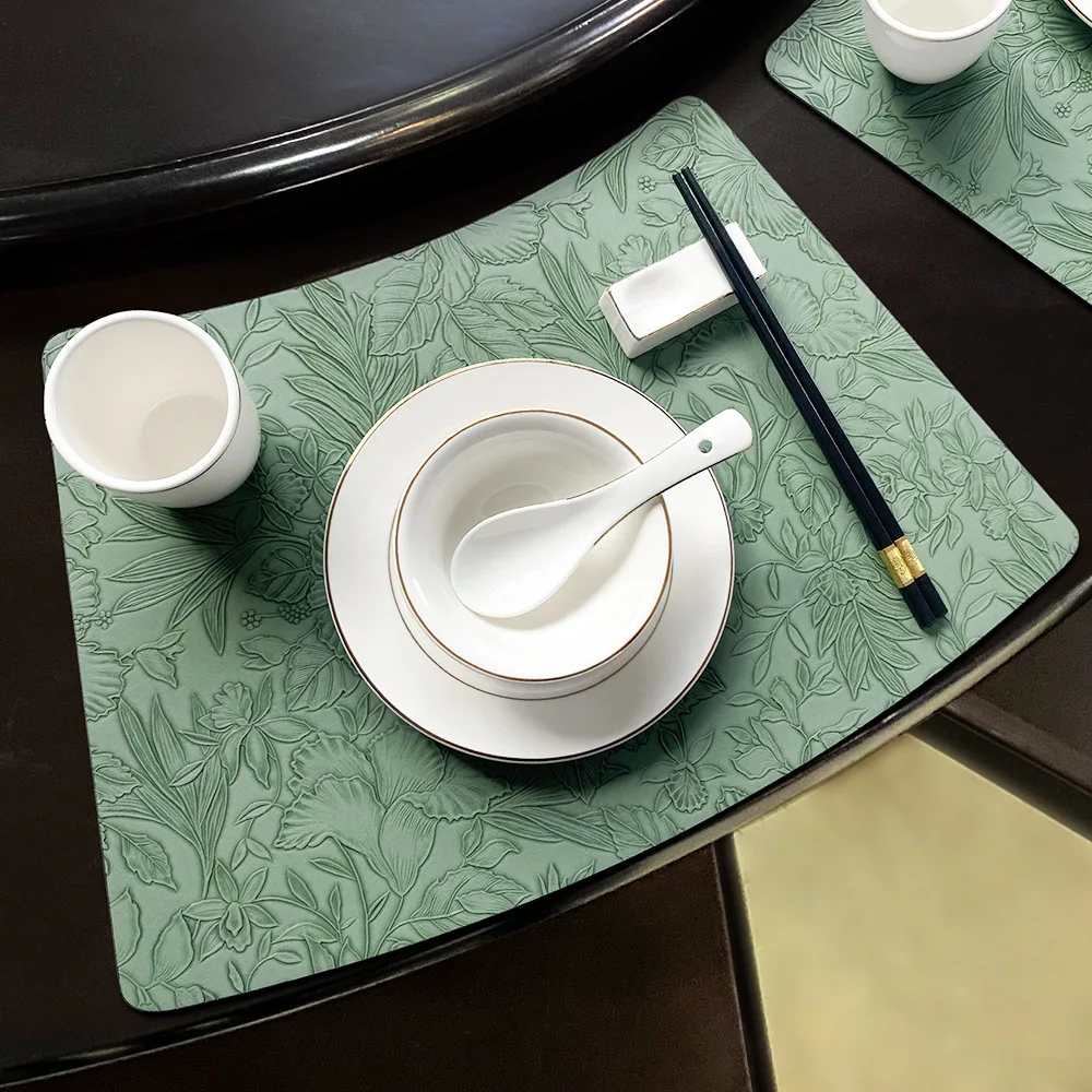 Leather Fan-shaped Placemat Oil Proof Western Placemat New Chinese High-end Hotel Home Table Mat