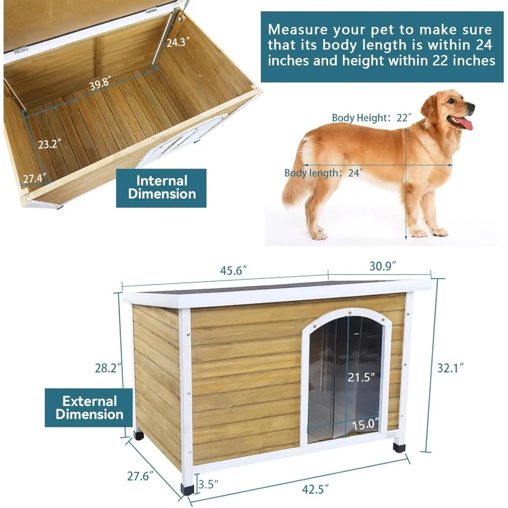 Petsfit Wooden Dog House for Medium to Large Dogs, Yellow and White, large/45.6