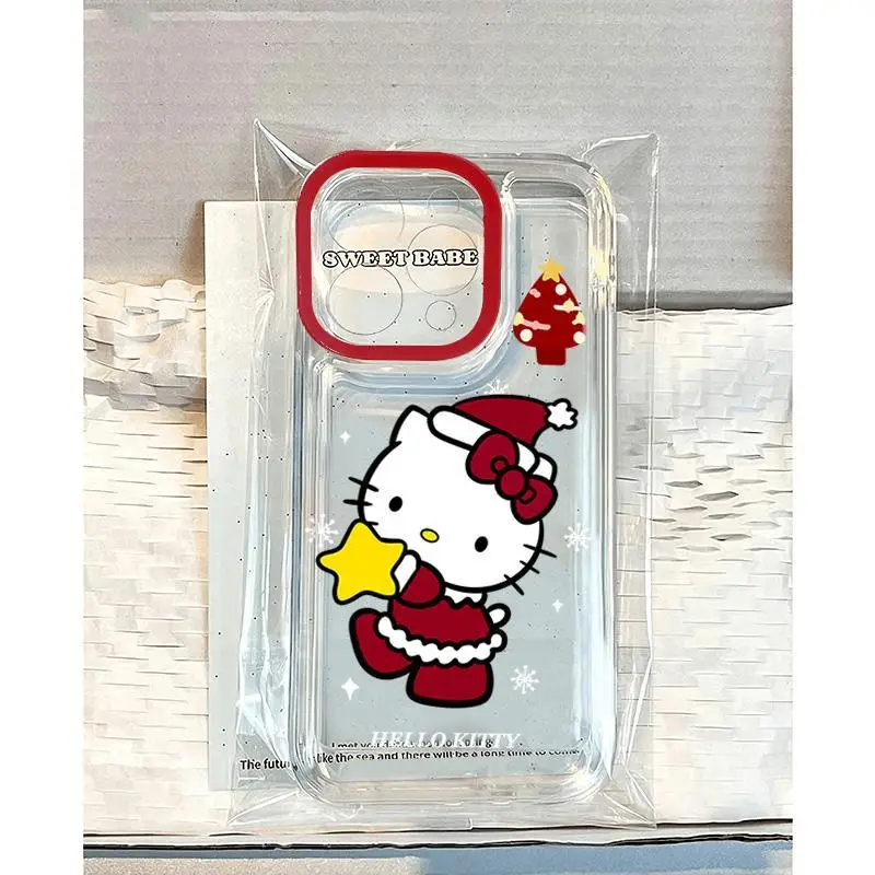 Kawaii Sanrio Hello Kitty telefoonhoesje geschikt voor iPhone 16 15 14 Pro-serie schattig kerstuitje meisje vakantiecadeau