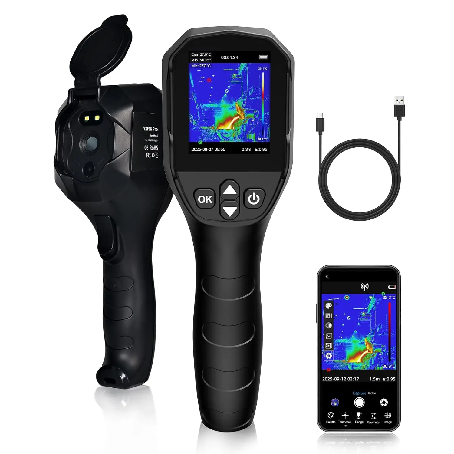 Pistolet de caméra d'imagerie thermique, imageur de thermomètre infrarouge avec résolution TISR 240 × 240, détecte la température et la chaleur -4 ° F à 1022 ° F F F